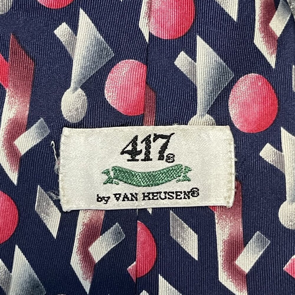 Vintage 417s By Van Heusen Navy Geometric Silk Tie - Picture 3 of 3